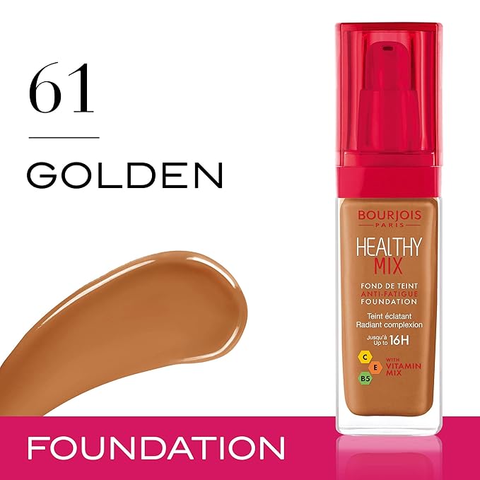 Bourjois Healthy Mix Anti-Fatigue Medium coverage Liquid Foundation 61 Golden, 30ml-VivaGrace Women