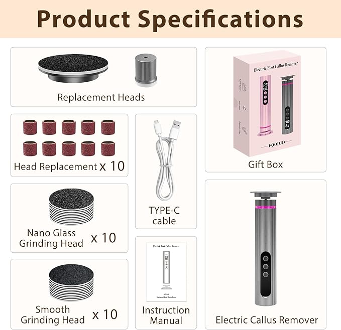 Callus Remover for feet- 2 in 1 Electric Foot File,Adjustable Speed Foot File with Sandpaper Discs & Grinding Heads, 9 Speeds Electric Foot Callus Remover, Pedicure Tools for Valentine's Day Gift-VivaGrace Women