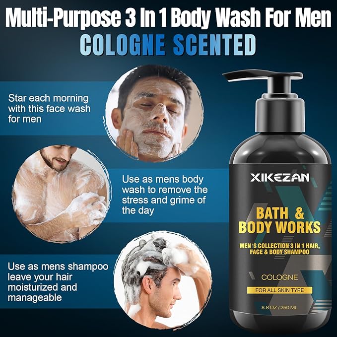 Gifts for Men,Mens Body Wash Gift Set Cleansing & Hydrating Skin w/Face Wash,Deodorant,Sandalwood & Cologne 3 in 1 Hair,Face & Body Wash,Mens Stocking Stuffers Christmas Gifts for Men Him Dad Husband-VivaGrace Women