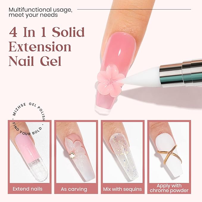 MIZHSE Solid Builder Gel, Nail Sculpture Gel Non-Sticky 4 Colors Nude Clear White Pink Hard Builder Nails UV LED Nail Extension for Salon Manicure Home DIY-VivaGrace Women