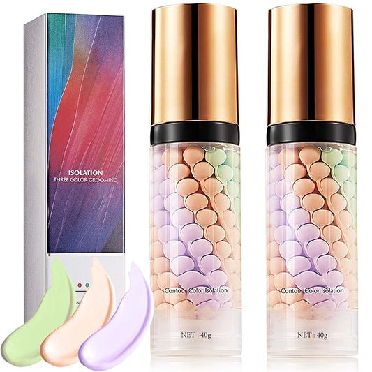 2 Pcs One Step Color Corrector,Natural Isolation Cream,Face Primer Makeup Tricolor Tinted Moisturizer,Oil Control & Moisturizing Skin Tone Correcting and Brightening Primer Concealer Foundation-VivaGrace Women