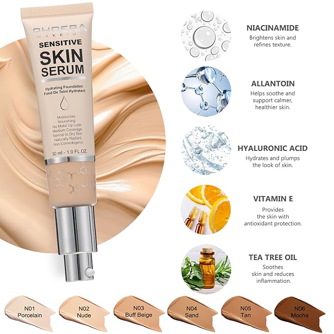 PHOERA Foundation, PHOERA Contour Palette,Shades with Highlighter & Bronzer & Blush,PHOERA Makeup Lightweight Long Lasting Wrinkles Matte Natural Finish (102+120CC+N02/ Nude+Nude +Nude)-VivaGrace Women