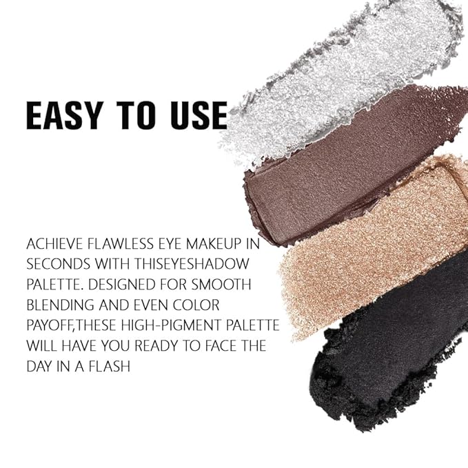 evpct Eyeshadow Quad Palette, Moonlit, Silver Taupe Broneze Gold Black Glitter Shimmer Metallic Matte High Pigment Mini Eye Shadow Palette Makeup for older Women, Smudge Proof, Vegan Cruelty-free