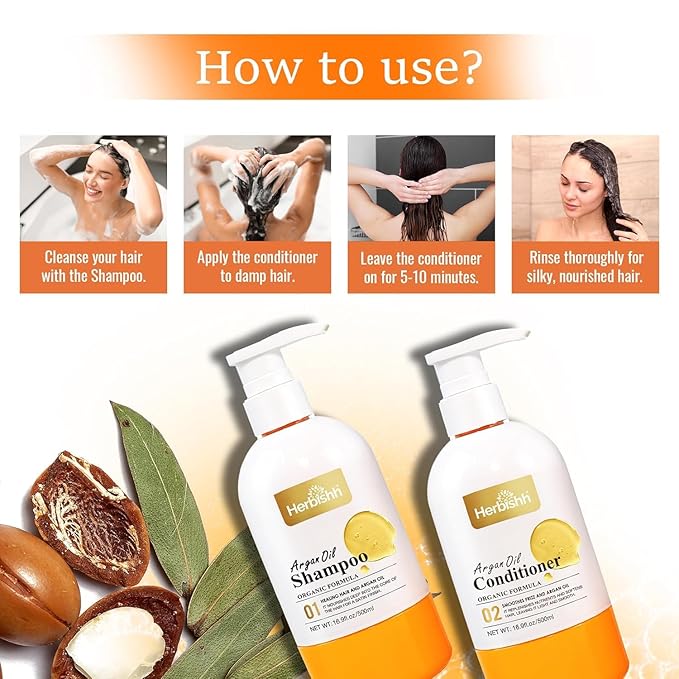 Herbishh Argan Hair Mask (150ml) + Argan Oil Shampoo & Conditioner (16.9 fl.oz Each) Hair Care Set – Deep Cleansing & Hydration, Ideal for Repairing Dry, Frizzy & Colored Hair – Sulfate & Paraben Free-VivaGrace Women