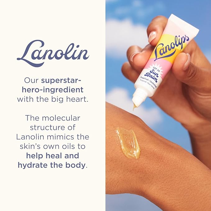 Lanolips Sun Balm Tropical SPF 30 Lip Balm - Hydrating Lanolin Lip Moisturizer with Pineapple Scent - Beach Essentials & Sun Care with Broad Spectrum UVA/UVB Protection - Untinted (0.44 oz)-VivaGrace Women