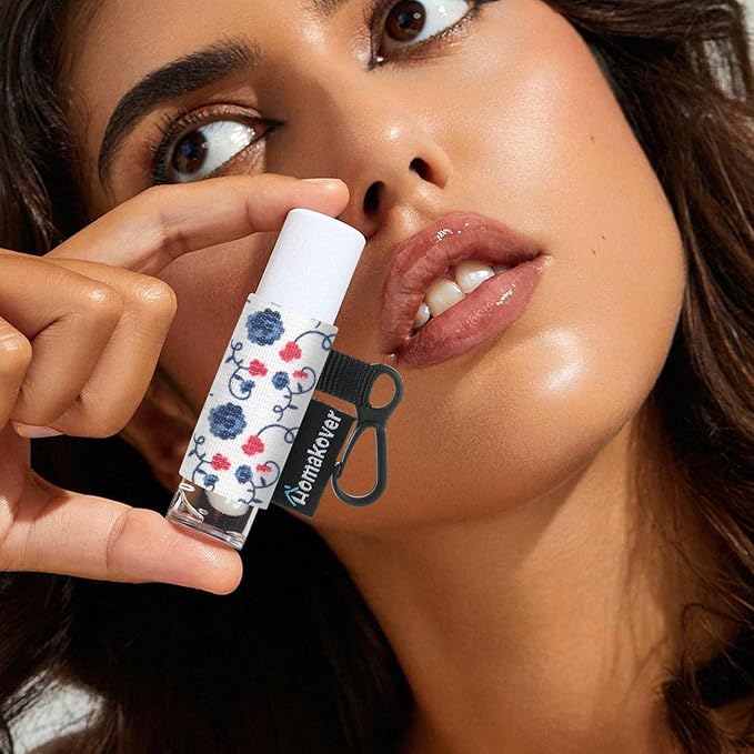4 Pack Compact Clip-On Chapstick Holder Lip Balm Holder Keychain, Premium Release Clip Elastic Sleeves Lip Gross Holder Keychain Clip On Lipstick Sleeve, Fits Most Standard Lip Balm-VivaGrace Women