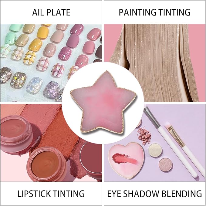 Nail Polish Palette, 2Pcs Resin Nail Art Palette, Nail Painting Mixed Color Palettes, Gold Edge Makeup Mixing Tray, Nail Supplies For Nail Techs, Nail Art Display Board(Star)-VivaGrace Women