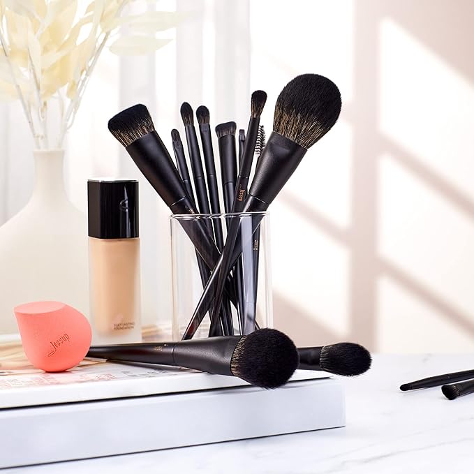 Makeup Brushes Set Jessup Make up Brushes 14Pcs Black Kabuki Foundation Eyeshadow Contour Concealer Powder Eyeliner Crease Eyebrow Blending Brush, T336-VivaGrace Women