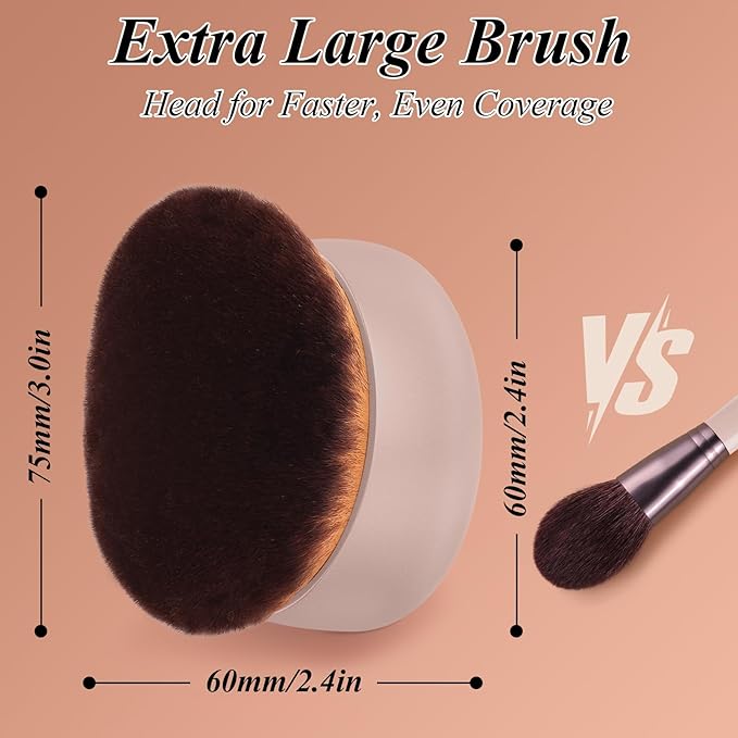 75MM Extra Large Self Tanner Kabuki Makeup Brush – Ultra Soft Dense Vegan Bristles for Body Makeup, Bronzer & Foundation–Applies Tanning Mousse, Lotion & Self Tanner–Khaki, Wet & Dry-VivaGrace Women