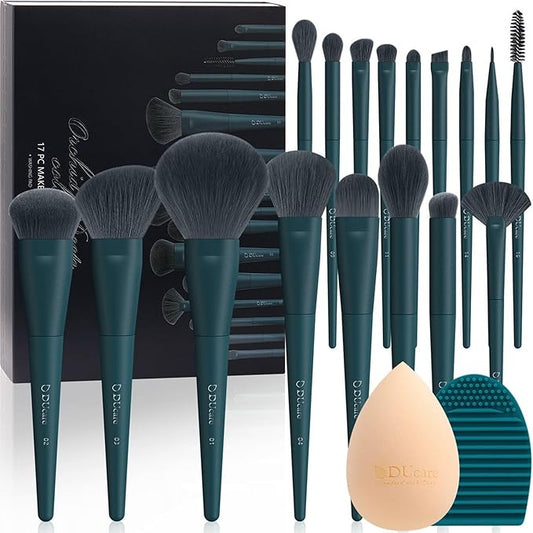 DUcare 17Pcs Professional Makeup Brush Set Complete Kit with Brush Cleaning Mat and Makeup Sponge, Ideal for Foundation, Eyeshadow, Liquid Cream, Gift Box Set-VivaGrace Women