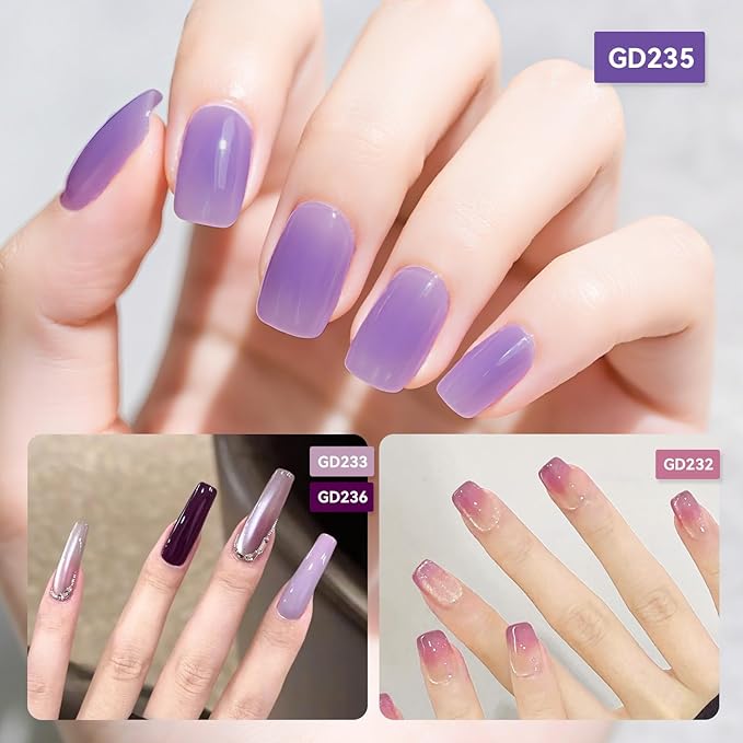 JODSONE Jelly Gel Nail Polish Set of 6 Colors Purple Set for Salon Manicures and DIY Nail Art at Home Need U V Cured Gift for Women-VivaGrace Women