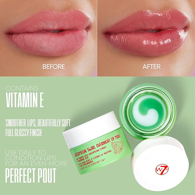 W7 Sweet Dreams Overnight Watermelon Swirl Lip Mask - Watermelon Fruit Extract & Hyaluronic Acid - For Hydrated, Full Looking & Irresistible Lips-VivaGrace Women
