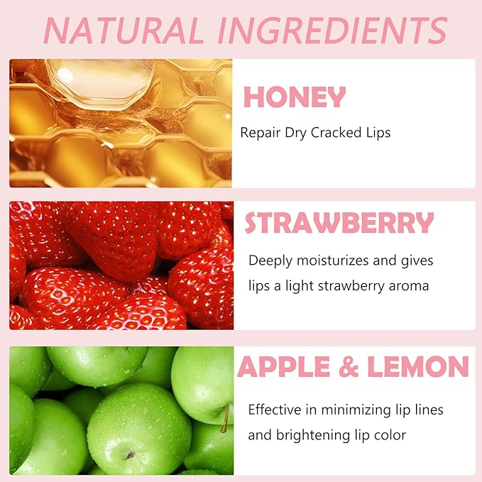 Bee Lip Balm Honey Pot, Strawberry & Honey Moisturizing Propolis Lip Mask, Hydrating & Prevention Dry and Cracked Lip Scrubs Exfoliator, Reduces Lip Lines (Green Yellow Pink)-VivaGrace Women