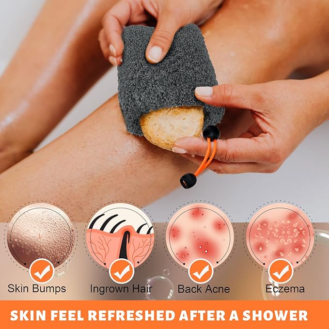 MIG4U Exfoliating Soap Bag for Shower 2 Pieces - Bar Soap Saver Pouch, Bamboo Body Scrubber Exfoliator Pocket in Travel Bathing, Grey, Double Layer