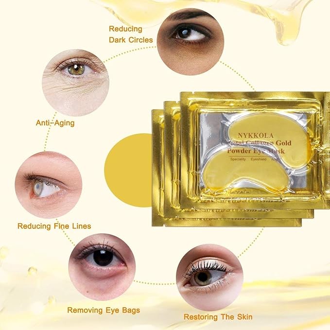 20 Pairs Gold Eye Mask Powder Crystal Gel Collagen Eye Pads For Anti-Aging & Moisturizing Reducing Dark Circles, Puffiness, Wrinkles-VivaGrace Women