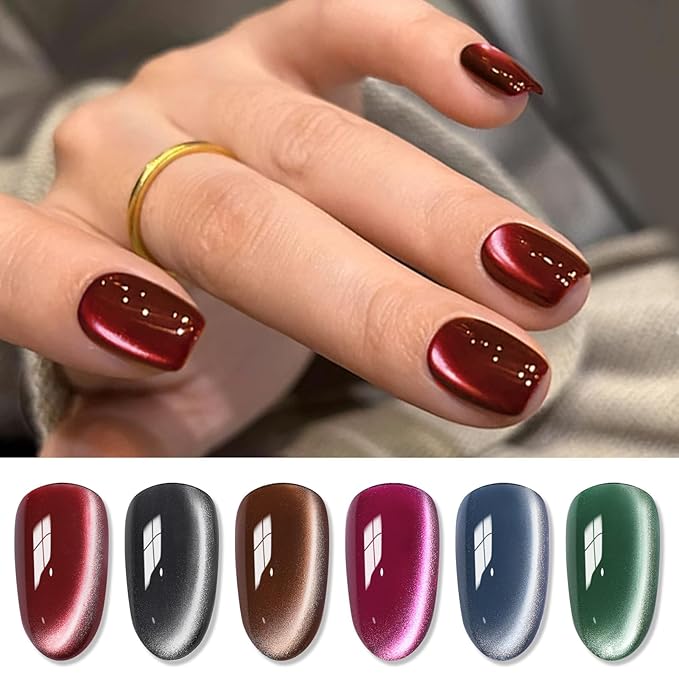 Born Pretty Cat Magnetic Eye Gel Nail Polish, Fall Winter Retro Cat Magnetic Gel, Pink Brown Blue Gray Green Magnetic Soak Off Nail Art Salon Manicure Home Gift 7ML 6PCS-VivaGrace Women