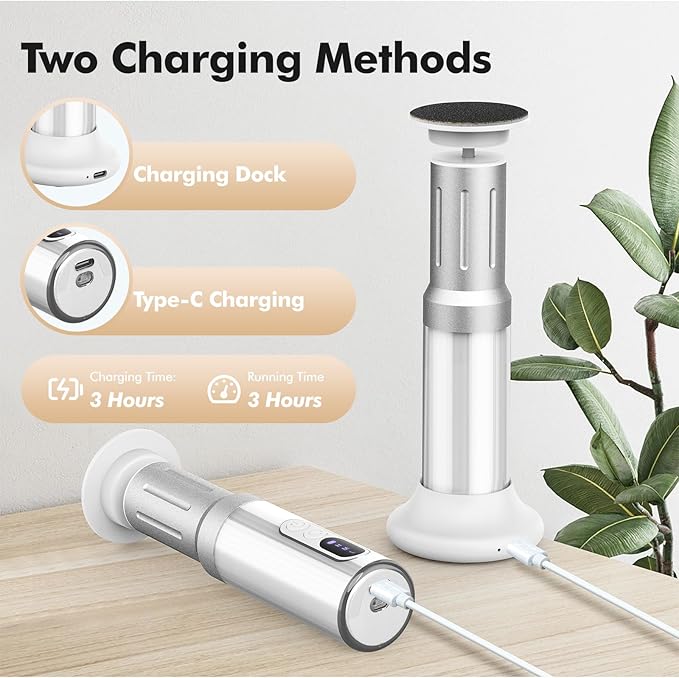 Electric Foot Callus Remover Cordless Electric Foot Filer Kit with 6Speeds Chagring Dock Callus Remover for Women Men Feet and Nail (White)-VivaGrace Women