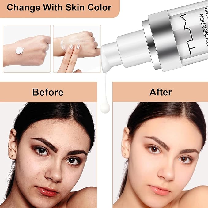 2 PACK TLM Color Changing Foundation Liquid Base,TLM Concealer Cover Cream,All Day Flawless Warm Skin Tone BB Cream Makeup Base Concealer for All Skin SPF15-VivaGrace Women