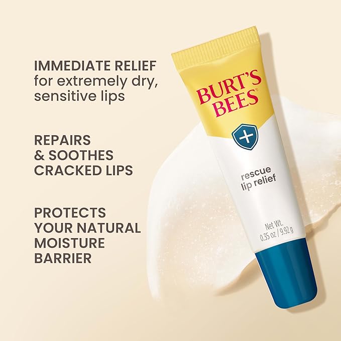 Burt's Bees Rescue Lip Relief Lip Balm, With Shea Butter and Echinacea, Tint-Free, Natural Origin Lip Care, 3 Tubes, 0.35 oz.-VivaGrace Women