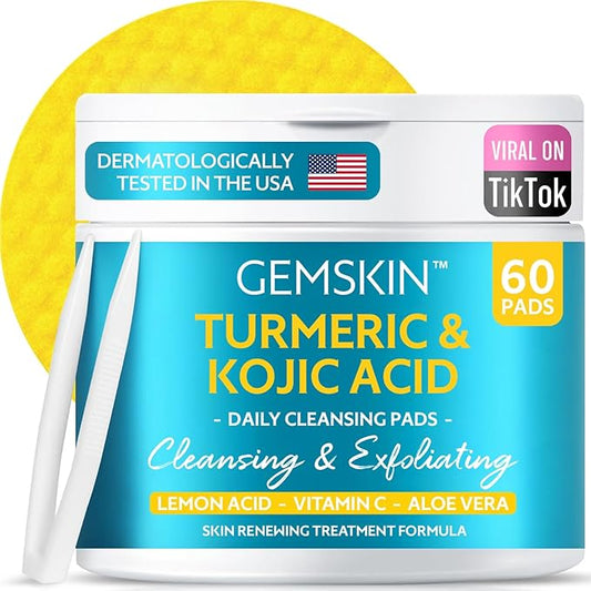 Turmeric Kojic Acid Cleansing Pads - Brightening Dark Spot Remover, Deep Cleaning Pores & Exfoliating Vitamin C & Aloe Vera - Foaming Turmeric Face Scrub Pads For Skin Lightening - 60 Count