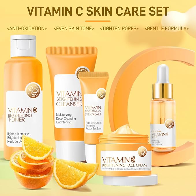 Skin Care Set, Vitamin C Skin Care Sets & Kits, Skin Care for Teenage Girls Gift Set with Cleanser, Toner, Serum, Eye Cream, Facial Cream, Facial Skin Care Sets & Kits for Teenage Girls Women-VivaGrace Women