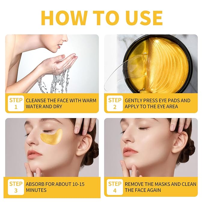 Under Eye Patches, 120 Pcs Golden Under Eye Mask, Eye Treatment Mask for Under Eye Bags, Dark Circles, Puffy Eyes, Fine Lines, Anti-Aging and Anti-Wrinkle, Collagen Eye Mask Skincare-VivaGrace Women