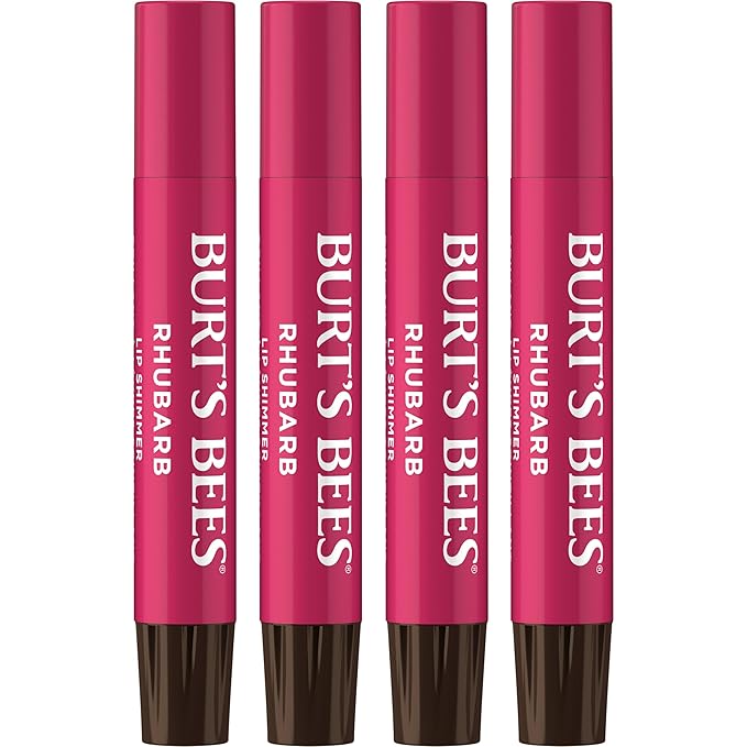 Burt's Bees Shimmer Lip Tint Set, Tinted Lip Balm Stick, Moisturizing for All Day Hydration with Natural Origin Glowy Pigmented Finish & Buildable Color, Rhubarb (4-Pack)-VivaGrace Women