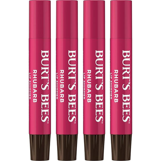 Burt's Bees Shimmer Lip Tint Set, Tinted Lip Balm Stick, Moisturizing for All Day Hydration with Natural Origin Glowy Pigmented Finish & Buildable Color, Rhubarb (4-Pack)-VivaGrace Women