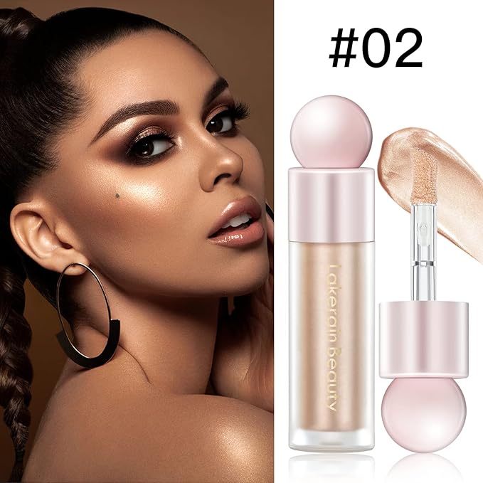 Liquid Highlighter Makeup, Natural Silky Shimmer Finish Face Highlighter, Highly Pigmented, Lasting, Blendable, Soft Cream For Face, 0.25fl.oz (#02 Champagne Shimmer), 1.3 Ounce, 1 Pack-VivaGrace Women