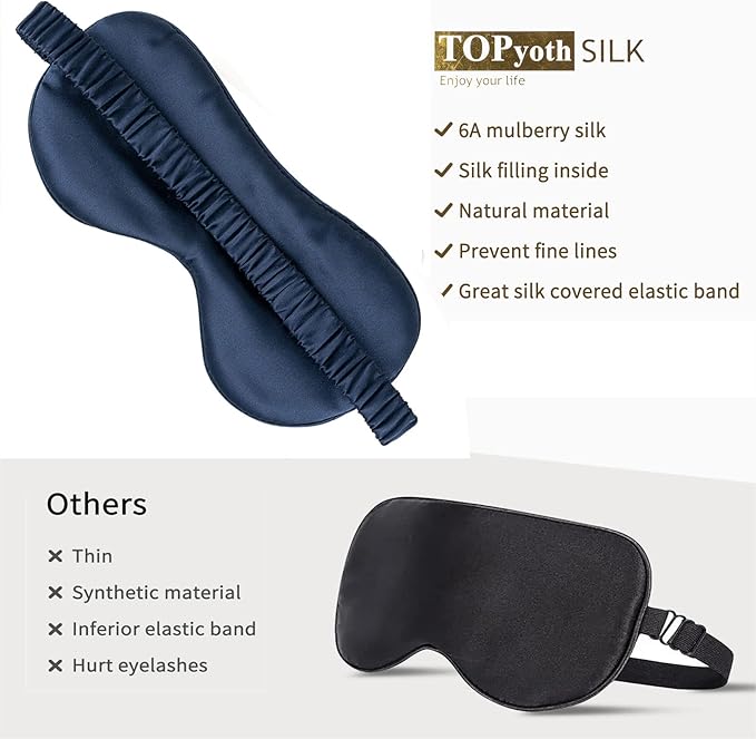 Silk Sleep Mask - 22 Momme Pure Natural 100% Mulberry,Silk Eye Mask for Night Sleeping,Travel, (Purplish Blue)-VivaGrace Women