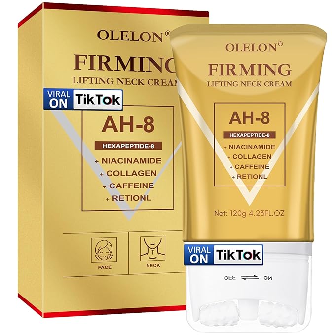 [2025 Upgrade] AH8 Firming Neck Cream with Roller - Tightening & Lifting Cream for Sagging Skin, 8-HA Clockwise Neck Cream for Face & Body Skin Tightening Cream with Massage Roller-VivaGrace Women