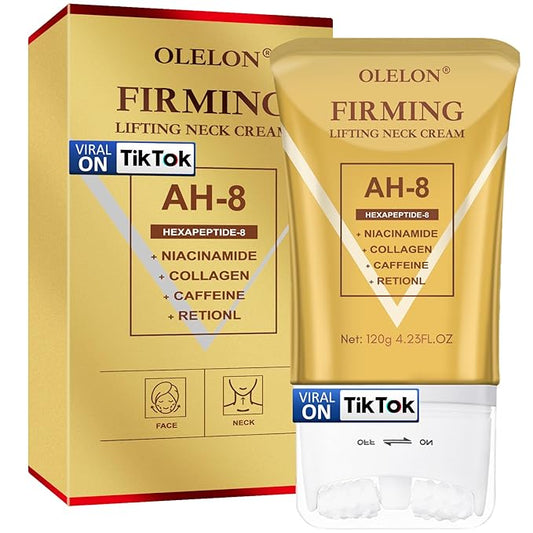 [2025 Upgrade] AH8 Firming Neck Cream with Roller - Tightening & Lifting Cream for Sagging Skin, 8-HA Clockwise Neck Cream for Face & Body Skin Tightening Cream with Massage Roller-VivaGrace Women