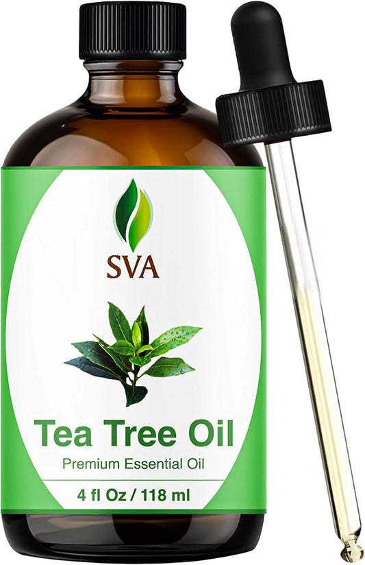 SVA Tea Tree Essential Oil – 4 Fl Oz – 100% Natural Tea Tree Oil - for Diffuser, Hair Care, Face, Skin Care, Aromatherapy, Scalp and Body Massage, Soap and Candle Making – with Dropper-VivaGrace Women