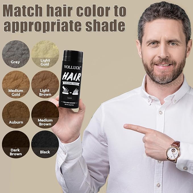 VOLLUCK Hair Fibers for Thinning Hair, Instant Coverage Hair Building Fibers for Women and men, Natural Hair Powder for Conceal Hair Loss 28 g (Black)-VivaGrace Women