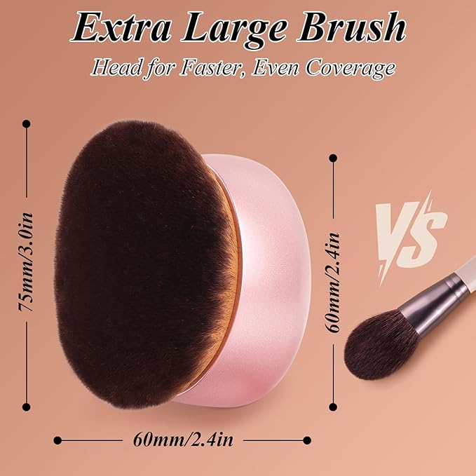 75MM Extra Large Self Tanner Kabuki Makeup Brush – Ultra Soft Dense Vegan Bristles for Body Makeup, Bronzer & Foundation–Applies Tanning Mousse, Lotion & Self Tanner–Rose Gold, Wet & Dry-VivaGrace Women