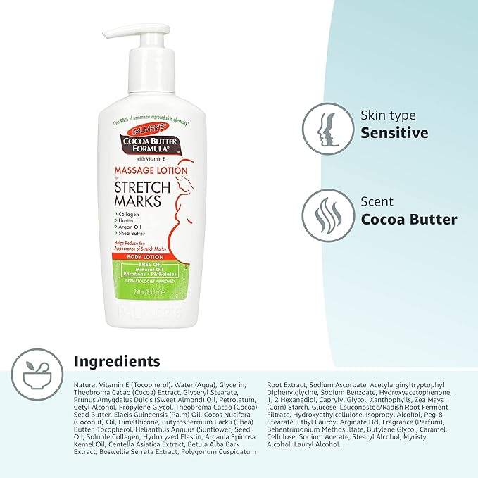 Palmer's Cocoa Butter Formula Massage Lotion for Stretch Marks, Pregnancy Skin Care, Belly Cream with Collagen, Elastin, Argan Oil and Shea Butter, 8.5 Ounces (Pack of 2)-VivaGrace Women