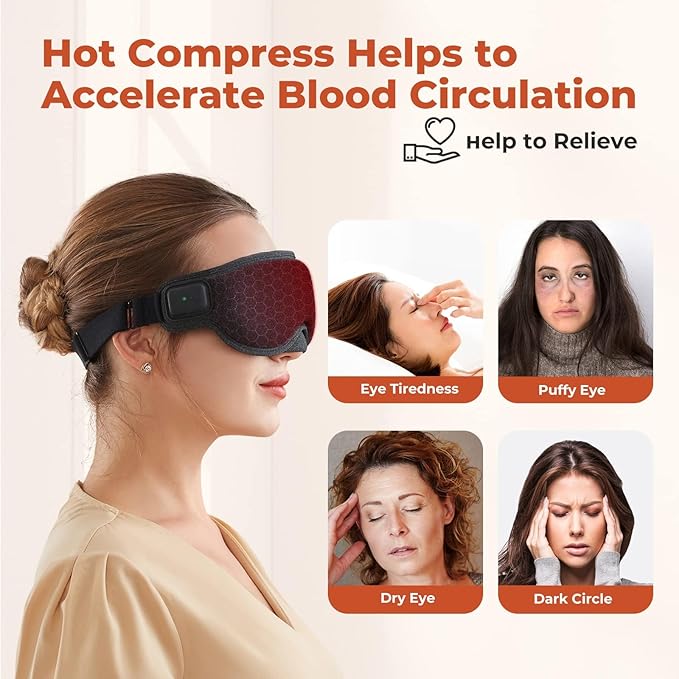Cordless Heated Eye Mask, Dry Eye Mask, Type-C Eye Heating Pad, Portable Eye Warm Compress with 720mAh Battery Relieve for Dry Eyes, Stye-VivaGrace Women