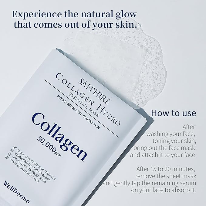 WELLDERMA Sapphire Collagen Hydro Essential Mask 10 Sheets Skin Soothing Calming-VivaGrace Women
