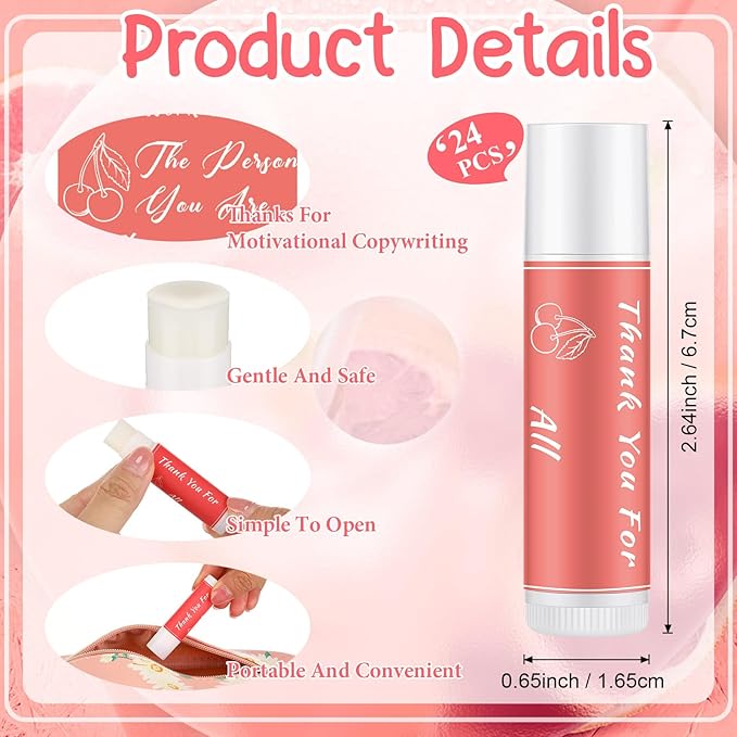 24 Pcs Lip Balm Gifts Bulk Thank You Gifts Employee Appreciation Gifts for Coworkers Moisturizer Assorted Flavors Natural Ingredients Dry Chapped Lip Care Gift for Women Men Teen-VivaGrace Women