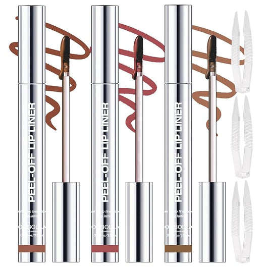 3 Colors Peel Off Lip Liner Stain with Tweezer, Long Lasting Waterproof Lip Tint Stains Makeup Set with Matte Finish for Women, Natural Look, Easy to Use, for All Skin Types (#234, M)-VivaGrace Women