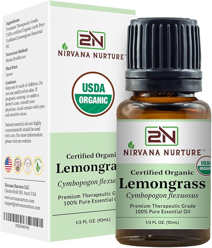Lemongrass Essential Oil USDA Certified Organic 100% Pure Premium Therapeutic Grade, Undiluted - Aromatherapy Diffuser for Calm and Relaxation, Skin Care, Hair Care-VivaGrace Women