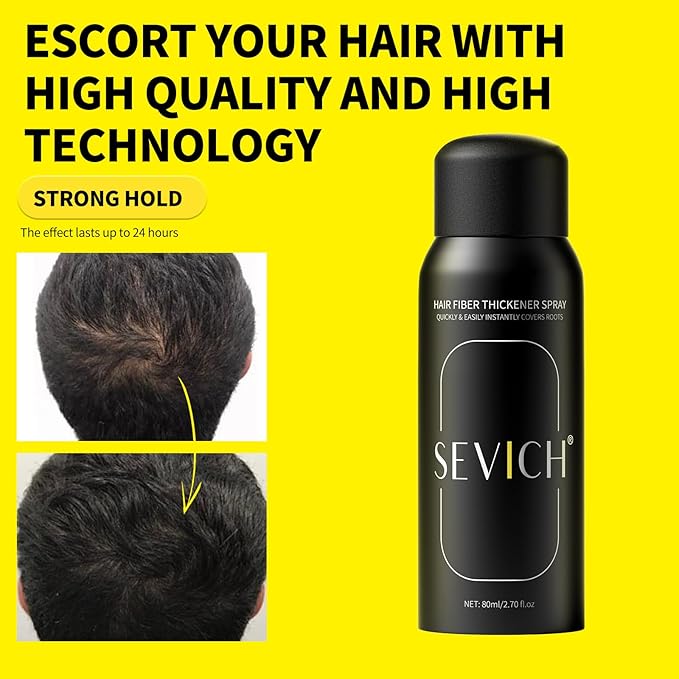 Sevich Hair Fiber Spray - Instant Hair Thickening Powder for Men & Women, Hair Building Fibers for Thinning Hair, Root Touch Up Hair Color, Waterproof, Sweatproof, Natural Look,80ml Black-VivaGrace Women