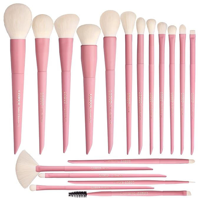LORYP Makeup Brushes Set Labeled 18 Piece Face and Eye Brush Set Ultra soft hair Foundation, Concealer, Blush, Contour, Blending, Eyeshadow Pink Brush kit-VivaGrace Women