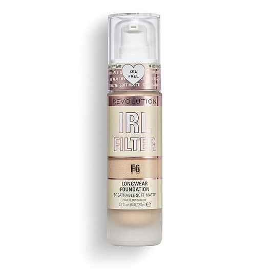 Revolution Beauty, IRL Filter Longwear Foundation, Soft & Breathable Formula, Medium to Full Coverage, Matte Finish, F6, 0.7 Fl. Oz-VivaGrace Women