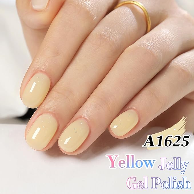 Double Rhythm 0.50 OZ Translucent Gel Polish Same Color Same Bottle Sheer Pastel Neutral Natural Milky 15 ML Jelly UV Nail Art DIY at Home (Yellow-A1625)-VivaGrace Women