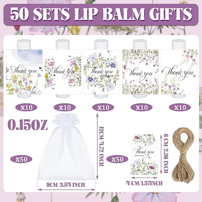 50 Set Employee Appreciation Gifts Bulk Baby Shower Favors Lip Balms Bulk Thank You Gifts Wedding Bridal Shower Bachelorette Gifts Prizes for Guests Women Teacher Coworker Nurse(Wildflower)-VivaGrace Women