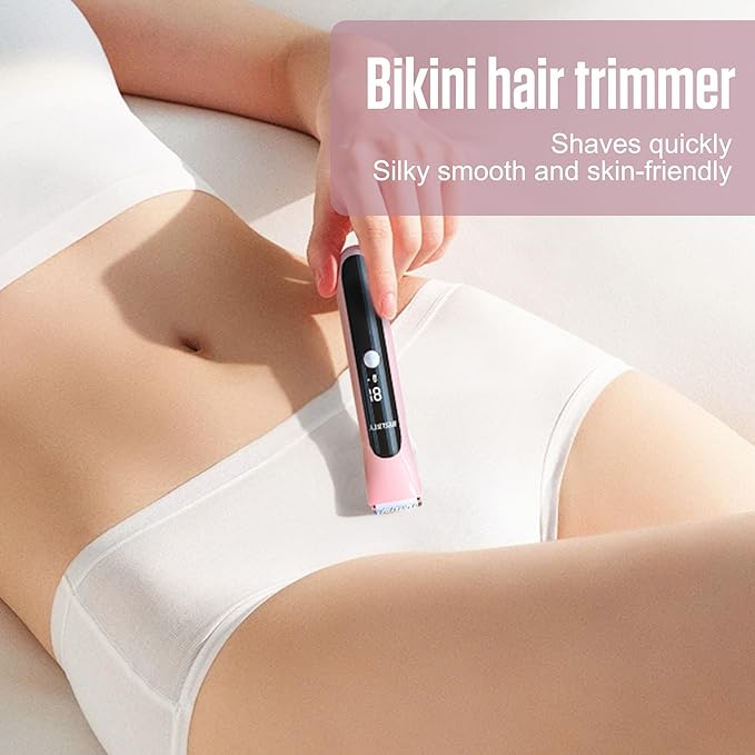 2 in 1 Bikini Trimmer for Women Dual Head Electric Shaver with LED Display,IPX7 Waterproof Wet & Dry, Painless Shaver for Underarm Leg Arm Body Face Private Area Pink-VivaGrace Women