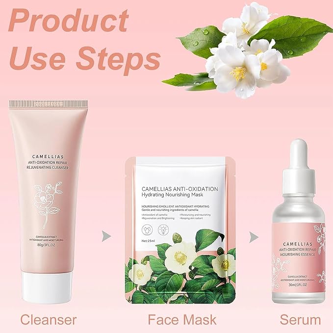 Camellia Extract Skin Care Sets, Skin Care Gift Set for Women Girls, Face Skin Care Routine Kit for Women, 5Pcs Skin Care Products Set with Cleanser,Mask, Face Serum-VivaGrace Women