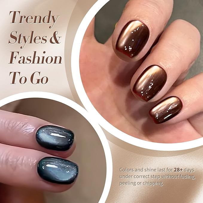 Born Pretty Cat Magnetic Eye Gel Nail Polish, Fall Winter Retro Cat Magnetic Gel, Pink Brown Blue Gray Green Magnetic Soak Off Nail Art Salon Manicure Home Gift 7ML 6PCS-VivaGrace Women