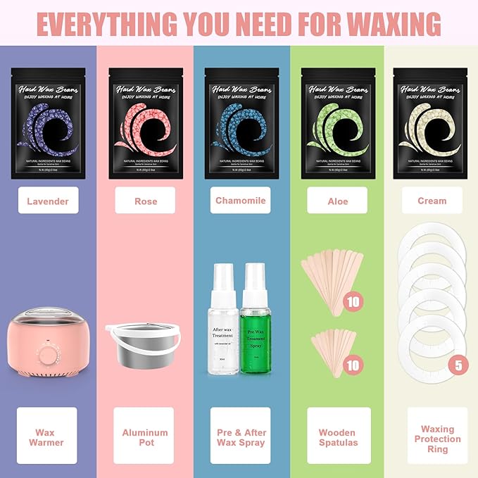 Waxing Kit - TIKESI Wax Warmer for Hair Removal, Hard Wax Kit with 14oz 5 Bags Hard Wax Beans for Full Body, Legs, Face, Eyebrows, Bikini, Brazilian Waxing Kit for Women Men-VivaGrace Women